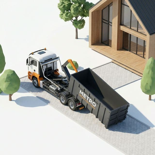 isometric view of dumpster dropoff on driveway