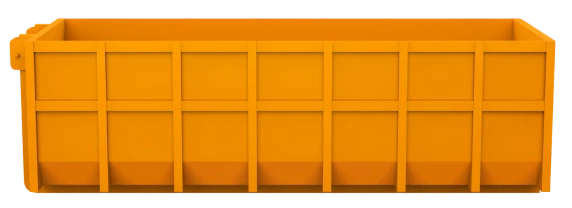 Bright orange roll-off dumpster